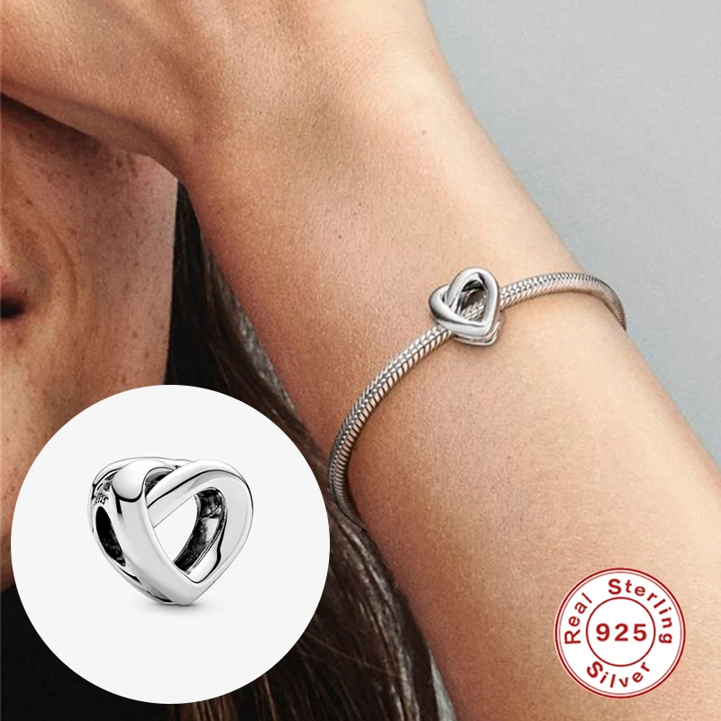 100 Real 925 Sterling Silver Heart Beads Charm Silver 925 Original Pastoral Style Bracelet Making Fashion DIY Jewelry For Women