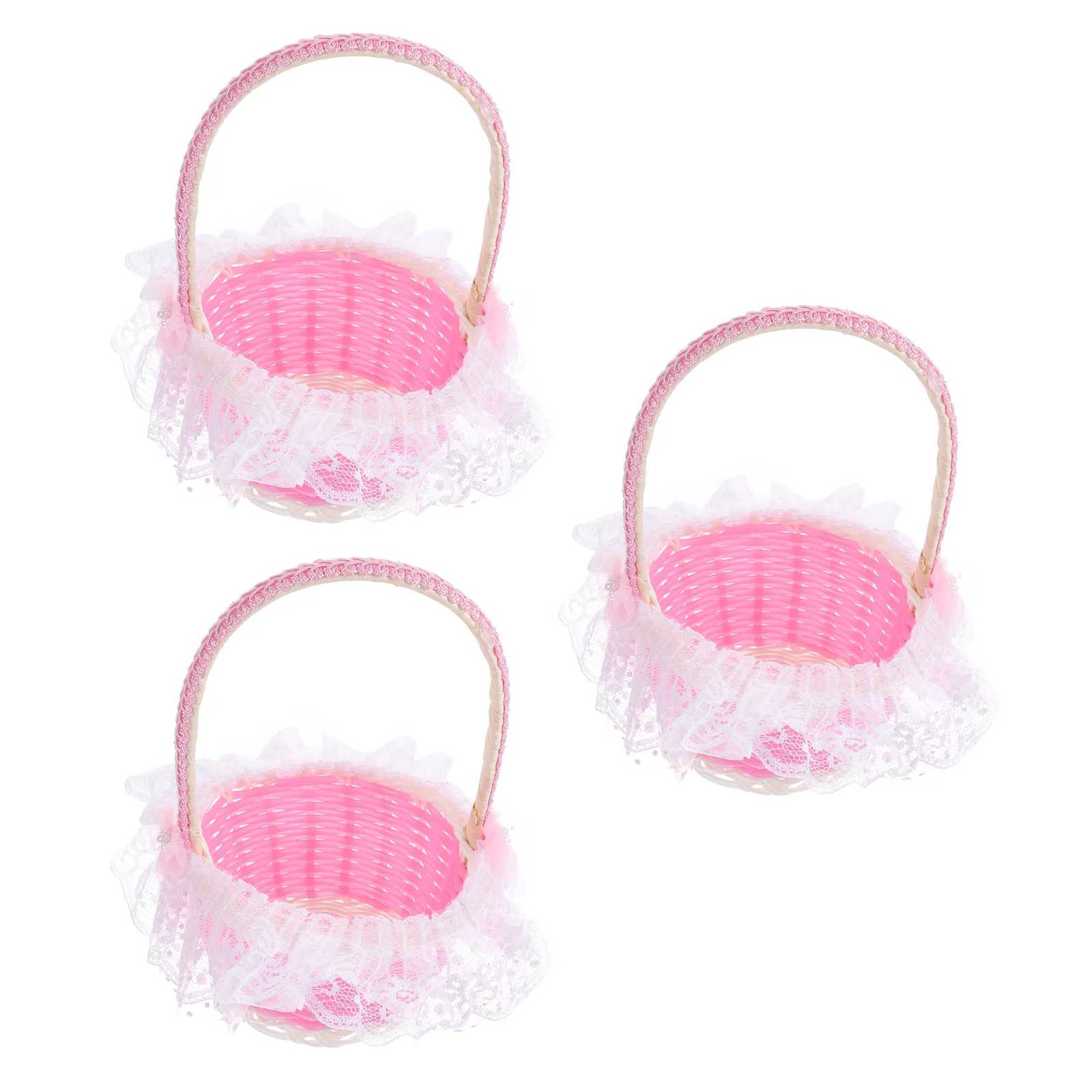 

3pcs Lace Wedding Basket Decorative Lace Flower Basket Beautiful Handheld Basket