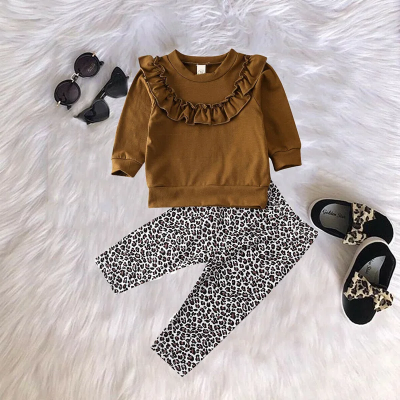 Imcute 2020 Newborn Infant Toddler Baby Kid Girl Boy Clothes Ruffle Romper Tops Leopard Pants Outfit Set 0-5T | Детская одежда и