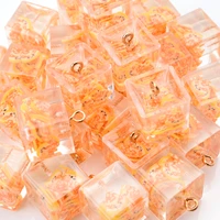 new 6pcspack 16mm cute orange transparent square acrylic pendants with fruit pendants for diy jewelry making earrings necklace