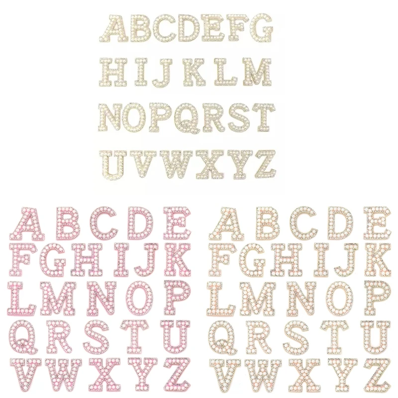 

26PCS Iron on Letters Patches Sew on Patches Rhinestone Pear Letter A-Z Patch