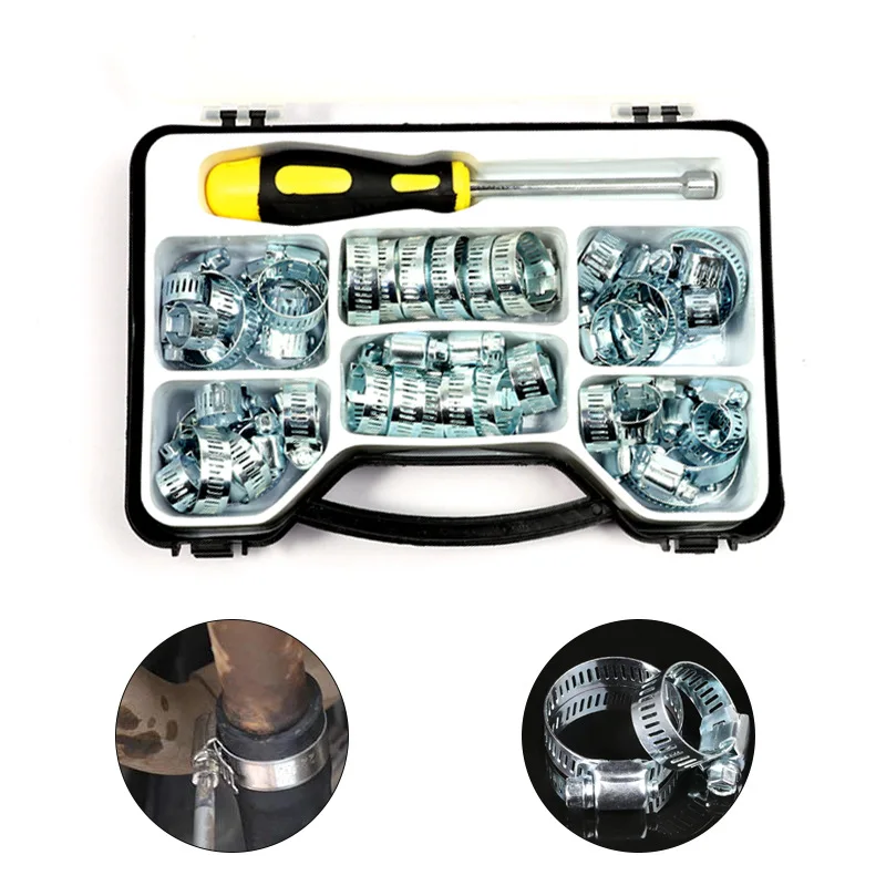 

50Pcs/set Stainless Steel Hose Clamp Kits Silicone Pipe Clamp With Screwdriver For Securing Hoses Pipe Cable Tube Fuel Lines
