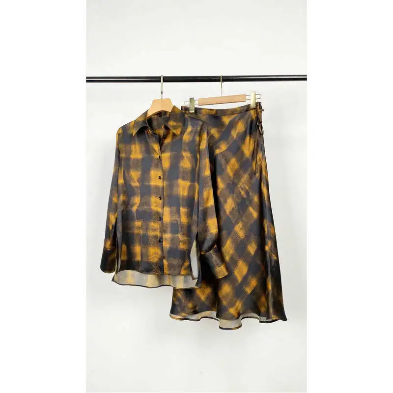 

2021 Summer New Style High-end Women's Printed Plaid High-waist A-line Skirt Mulberry 100% Silk Skirt Women