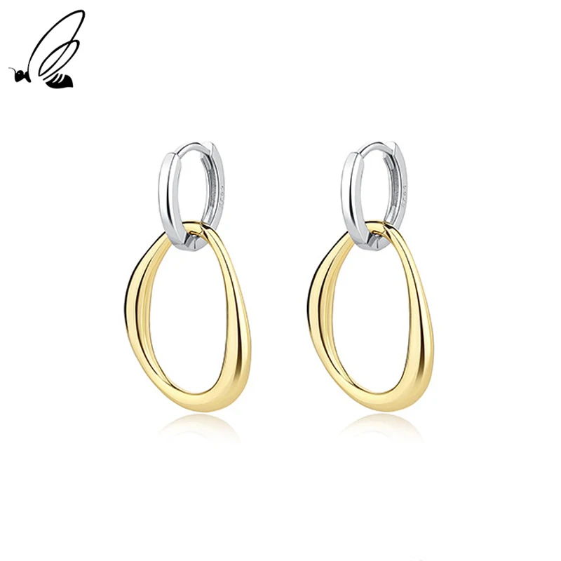 

S'STEEL 925 Sterling Silver Double Circle Drop Earrings For Women Fashion Elegant Gold Irregular Geometry Earing Fine Jewelry