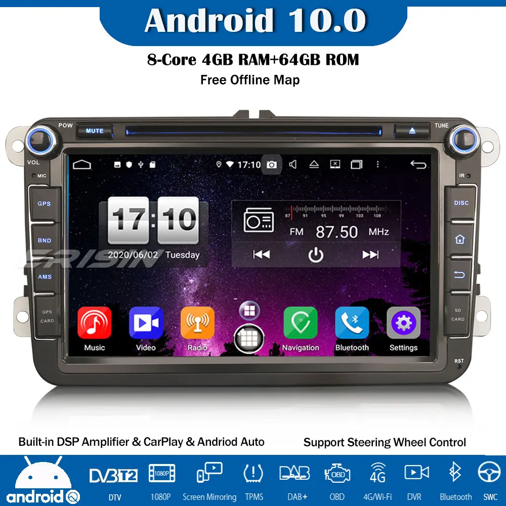 Erisin 8 Core Android 10 0 DAB + WiFi CarPlay Bluetooth DSP GPS автомобильное стерео для VW Golf 5/6 Passat Polo T5 Tiguan