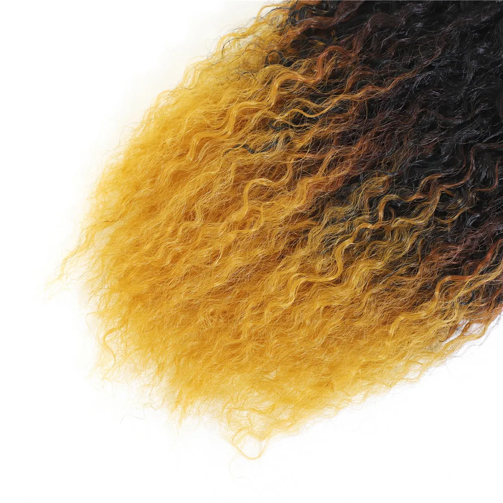 Человеческие волосы на ощупь афро кудрявые 16 дюймов 6 Пряди/лот Омбре желтые