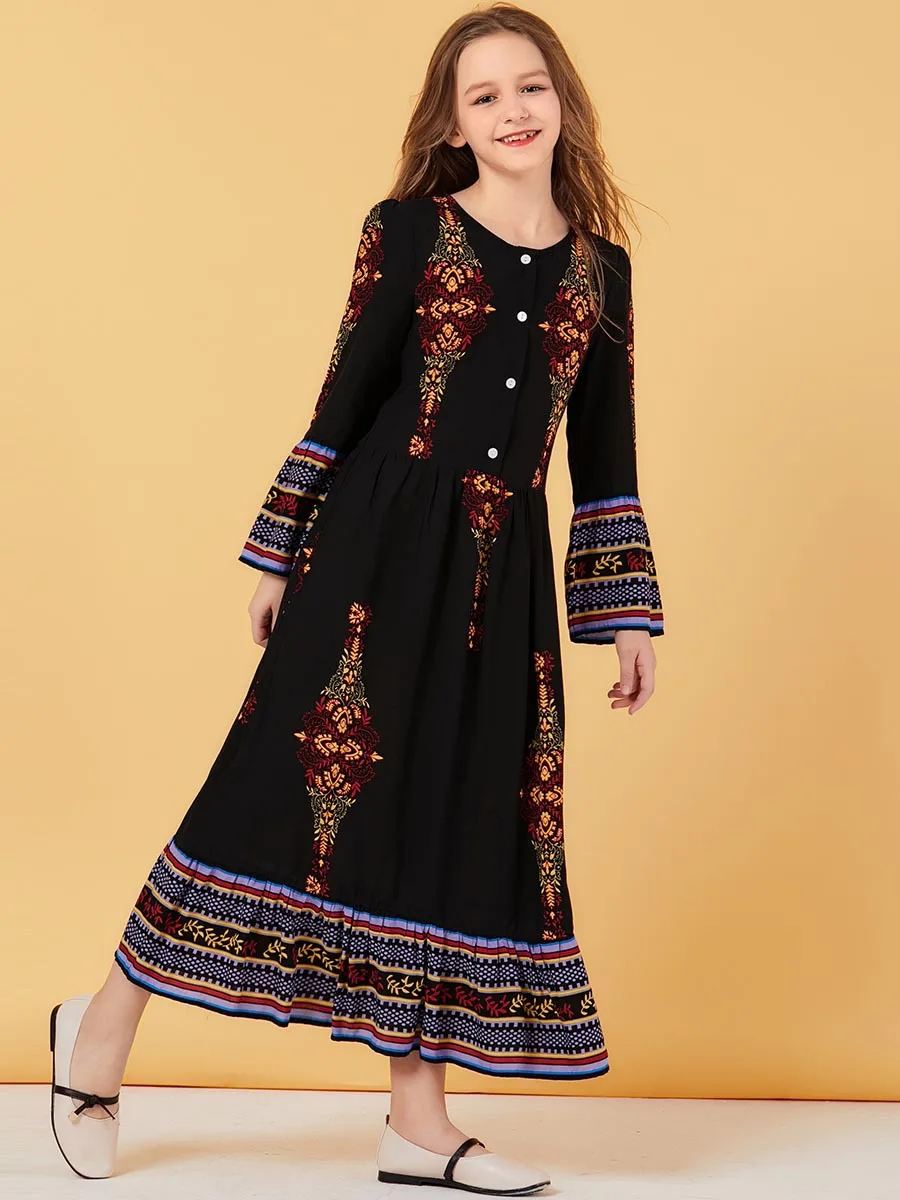 Зимнее женское платье размера плюс с длинным рукавом мусульманское вышивкой