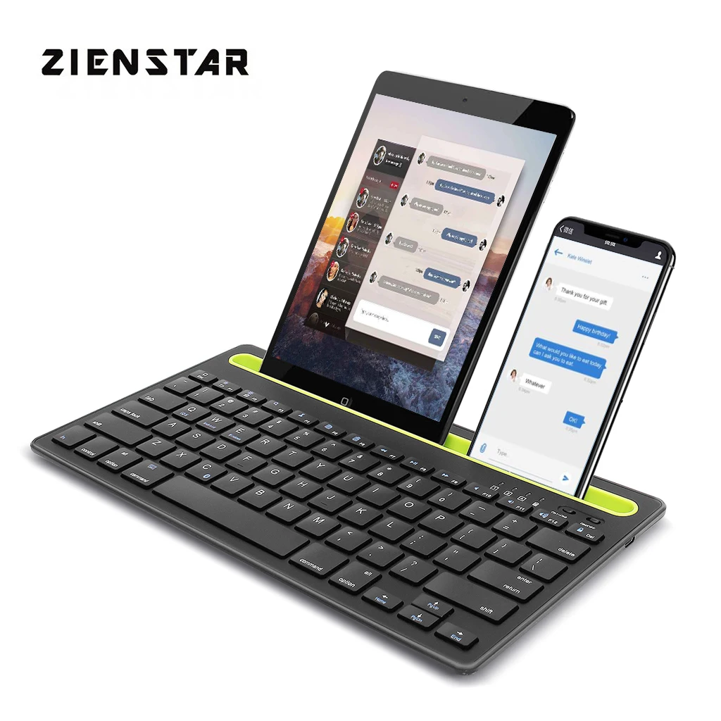 Zienstar Перезаряжаемые Bluetooth мини клавиатура с держателем телефона Беспроводной