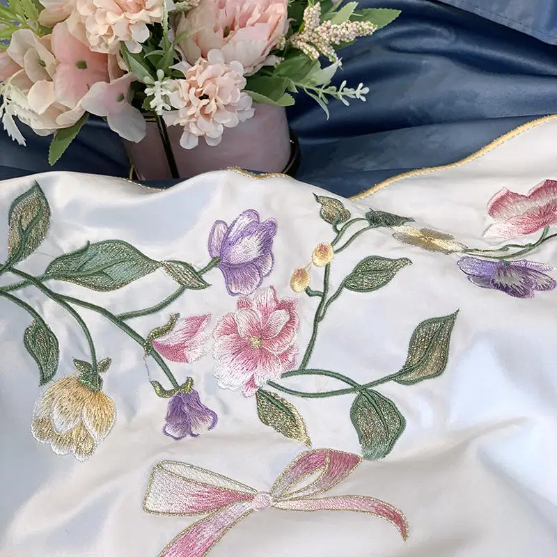 

Sky blue Bedding Set Washed silk Bed Bedding Ruffle Bed Set Bed Sheet Queen King size noble bed linen Duvet Cover Set Pillowcase