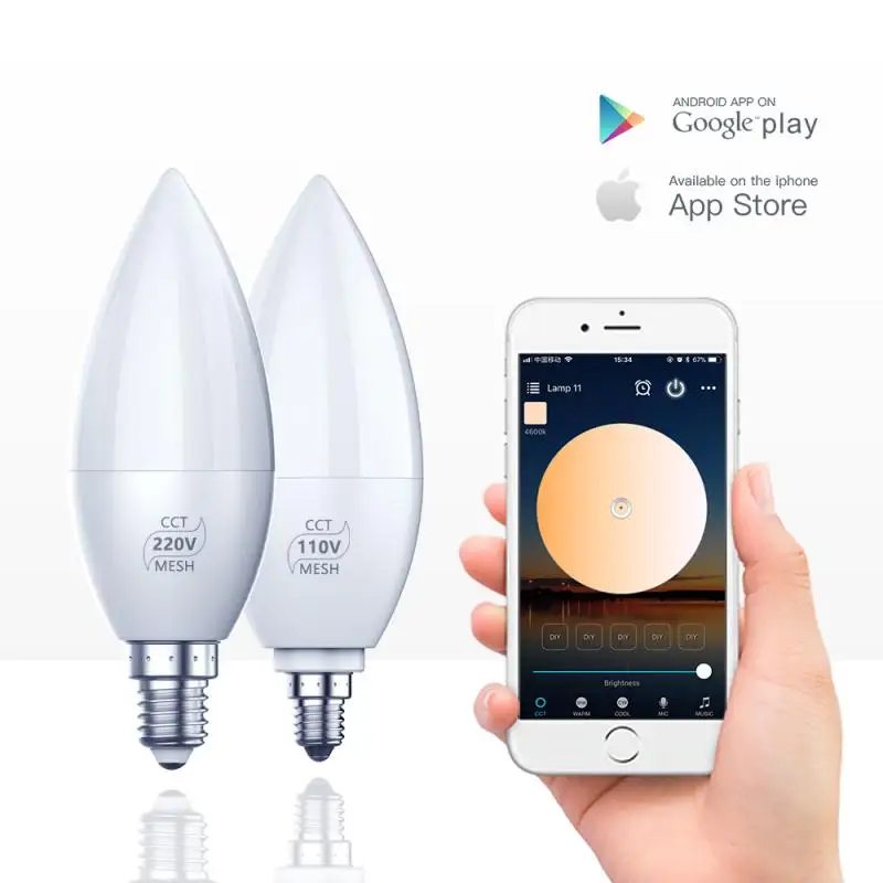 

110/220V Bluetooth Smart Candle Bulb E14 E12 RGB 4W LED Lights Bulb Automation Modules Voice Control Work With Alexa Google Home
