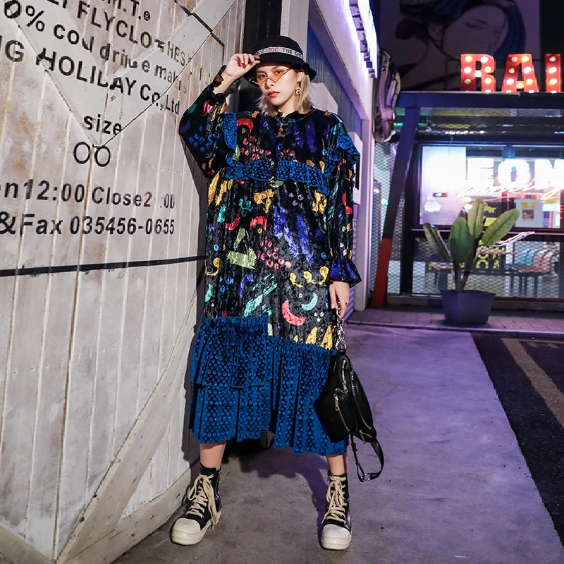 Max LuLu модная Корейская одежда осенние женские бархатные уличные Женские Элегантные Цветочные Длинные Платья повседневные Лоскутные Платья