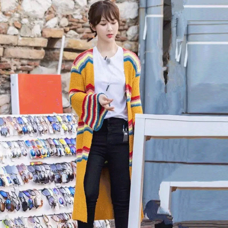 Вязаный кардиган Осенняя женская обувь 2020 Splicing/Новый свободного покроя в полоску