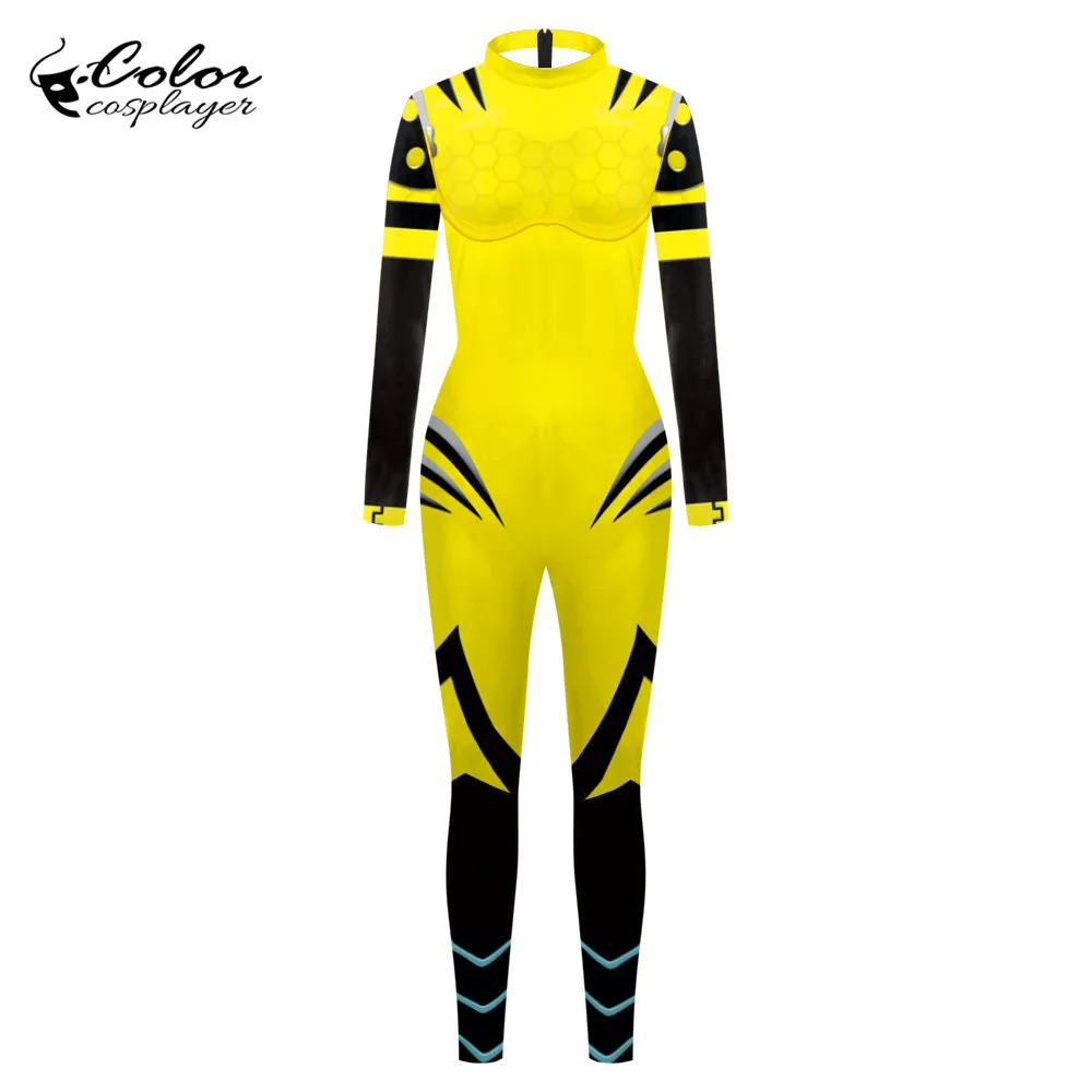 Цвет er супер герой ОСА косплей костюм для женщин Пурим карнавальный боди 3D Печать