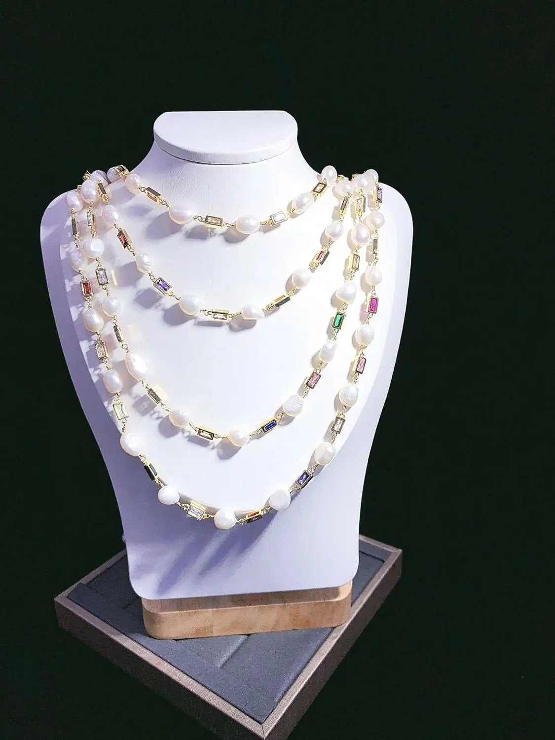 

3 Meters, Women Colorful Cubic Ziron Plated Gold Color Jewelry Chains, Nature White Baroque Pearl Rosary Chains DIY Jewelry