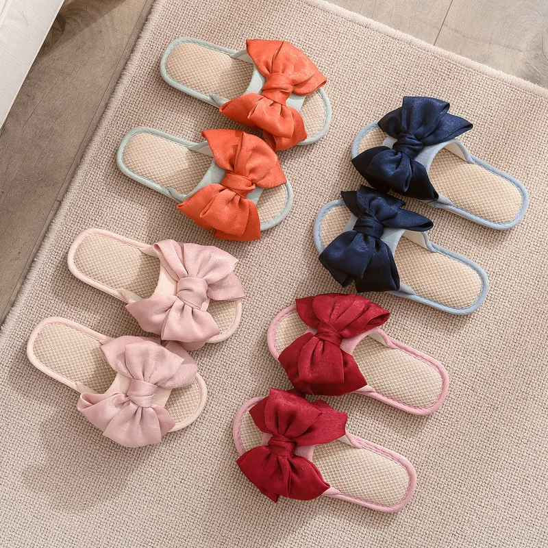 

New Fashion Linen Slippers Women's Silk Bowknot Cotton and Linen Slippers Women's Indoor Home and Outdoor Sandals and Slippers