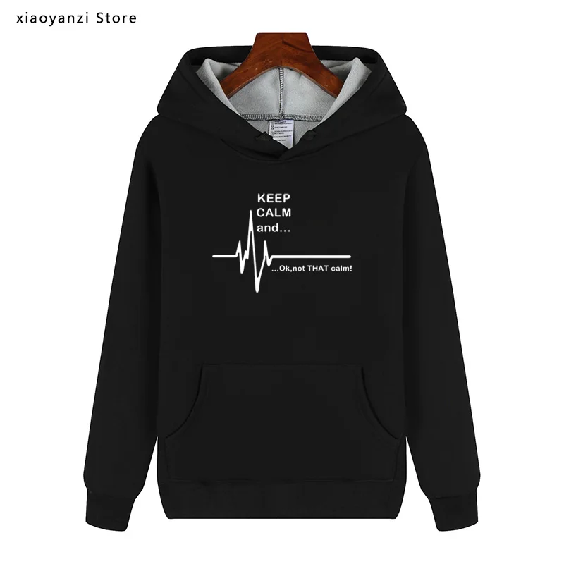 

Мужские толстовки 2022 года с надписью Keep Calm and...Not That Calm EKG, забавные толстовки с измерением пульса, повседневные хлопковые пуловеры, бесплатна...