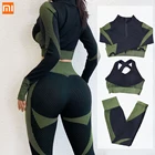Комплект женский для фитнеса xiaomi, рубашка с длинным рукавом + спортивный бюстгальтер + бесшовные леггинсы, спортивная одежда для бега