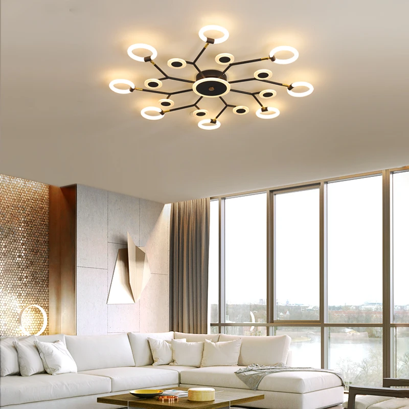 

LED Chandelier Lighting Modern for Living Room Dining Kitchen Black Gold Frame Ceiling Pendant Lamp Nordic Bedroom Luminaire