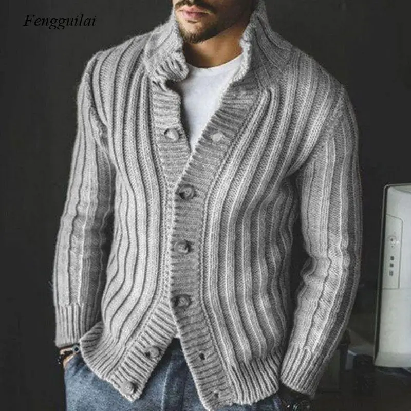 

Winter Men's Fashion Lapel Long-Sleeved Sweater Jacket Casual Single-Breasted Knitted Sweater