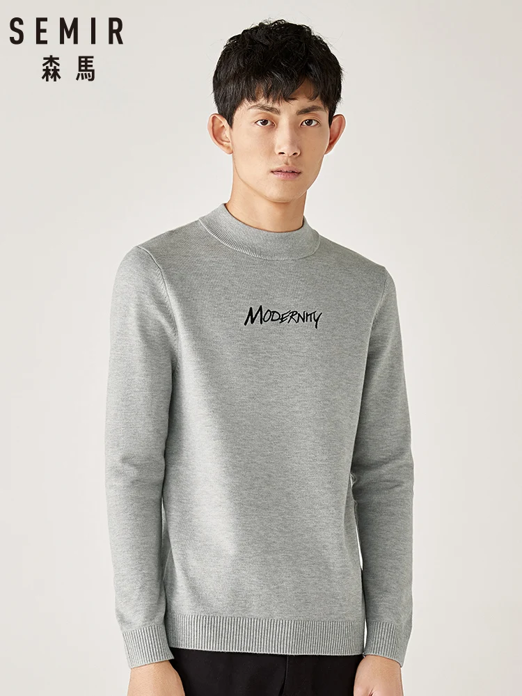 Мужской трикотажный свитер SEMIR с высоким воротником и вышитыми буквами зима