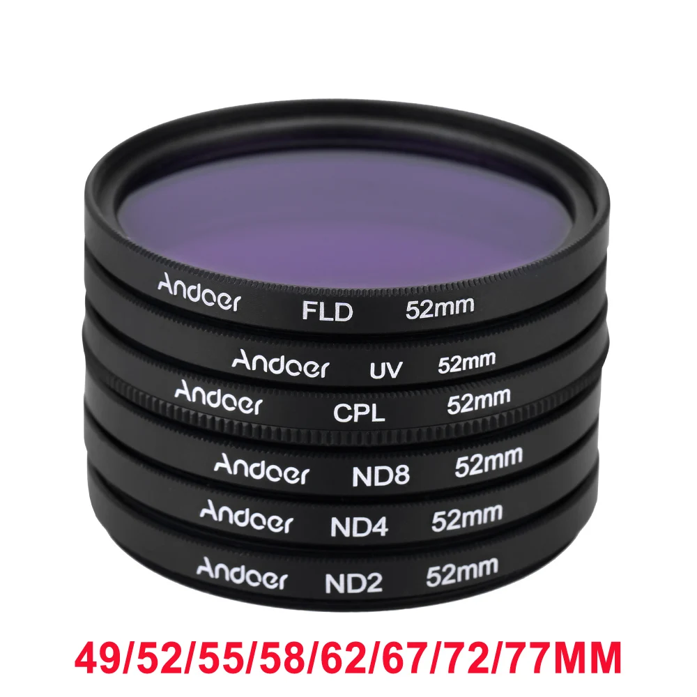 Andoer 52 мм UV+ CPL+ FLD+ ND( ND2 ND4 ND8) фотография фильтр Kit комплект поляризуя нейтральной плотности для Nikon канона сони Pentax DSLRs