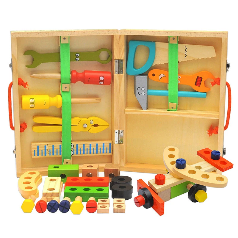 educational montessori kids toys wooden toolbox pretend play set preschool children nut screw assembly simulation carpenter tool free global shipping