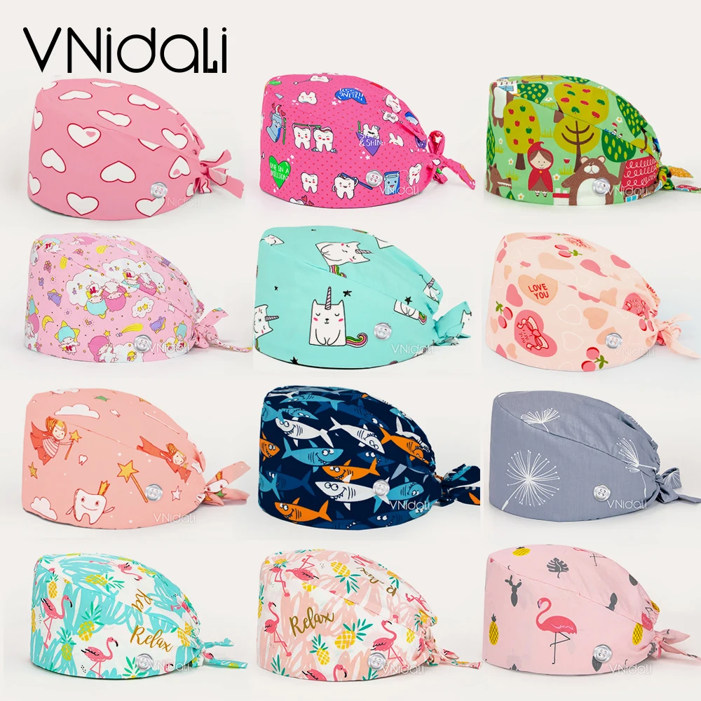 Шапка-скраб унисекс хлопковая Регулируемая Кепка с рисунком зубов для салона