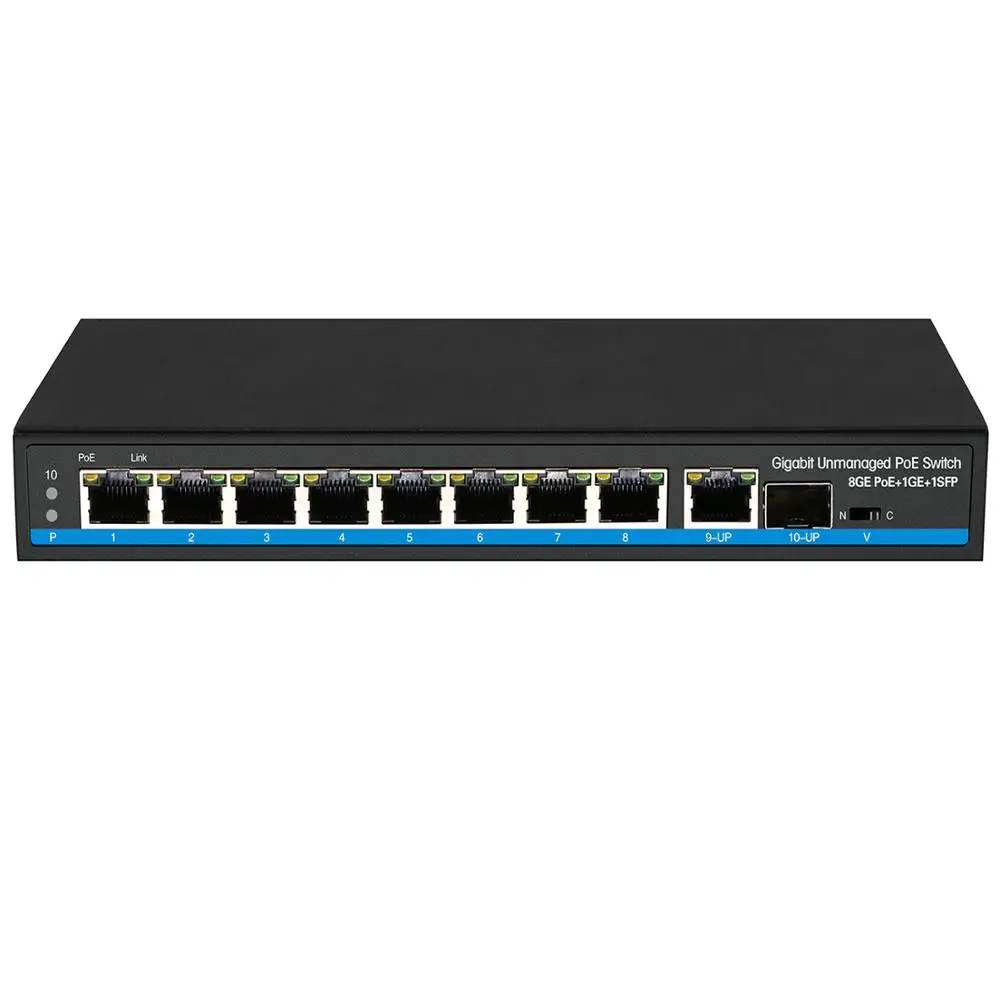 8 портов POE коммутатор 100/1000 м с 1 SFP оптический и GIGA TX uplink порт 802.3af/в Китае