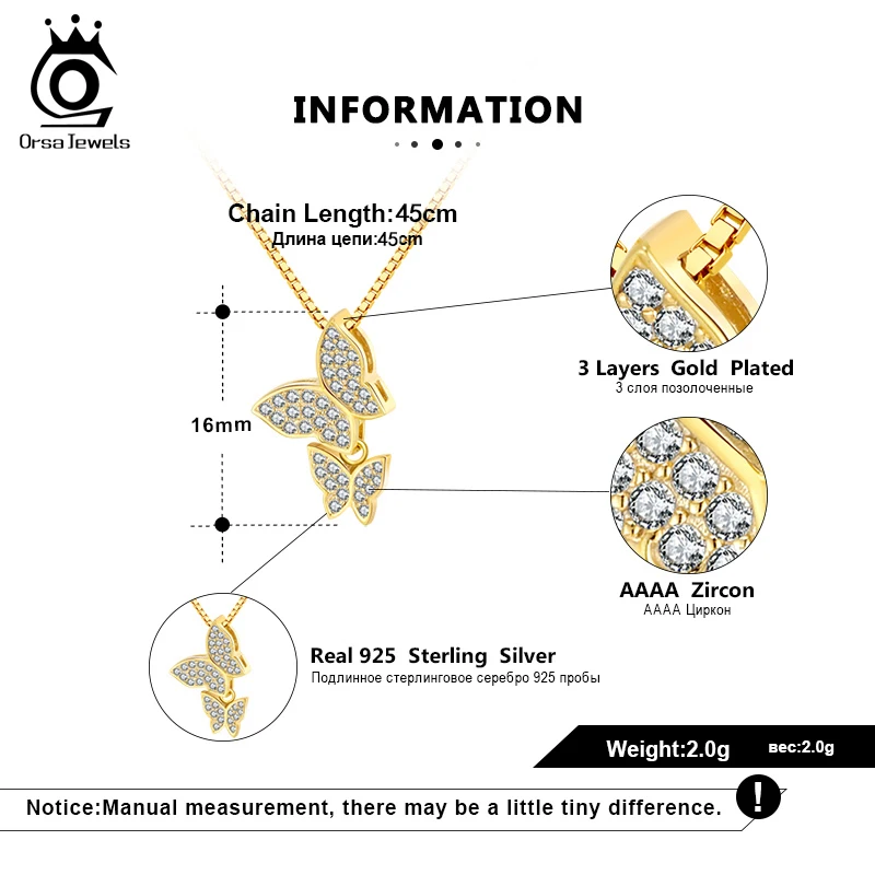 Ожерелье ORSA JEWELS с подвеской в виде двух бабочек милое ожерелье из серебра 925 пробы