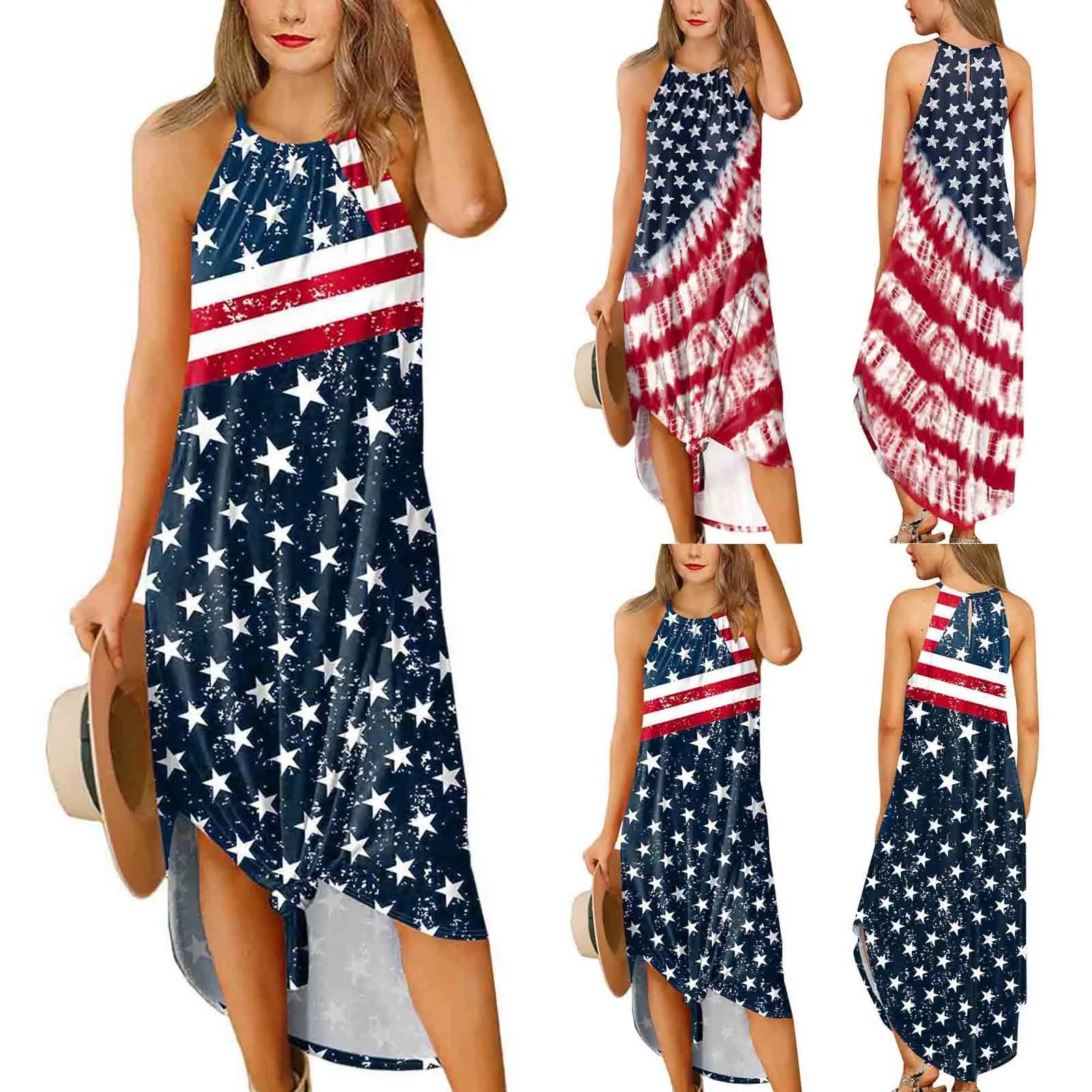 

Clothing Women's Casual Independence Day Print Fashion Loose Camisole Dress Casual Ladies Elegant Vestidos Mujer Femme Robe 2021