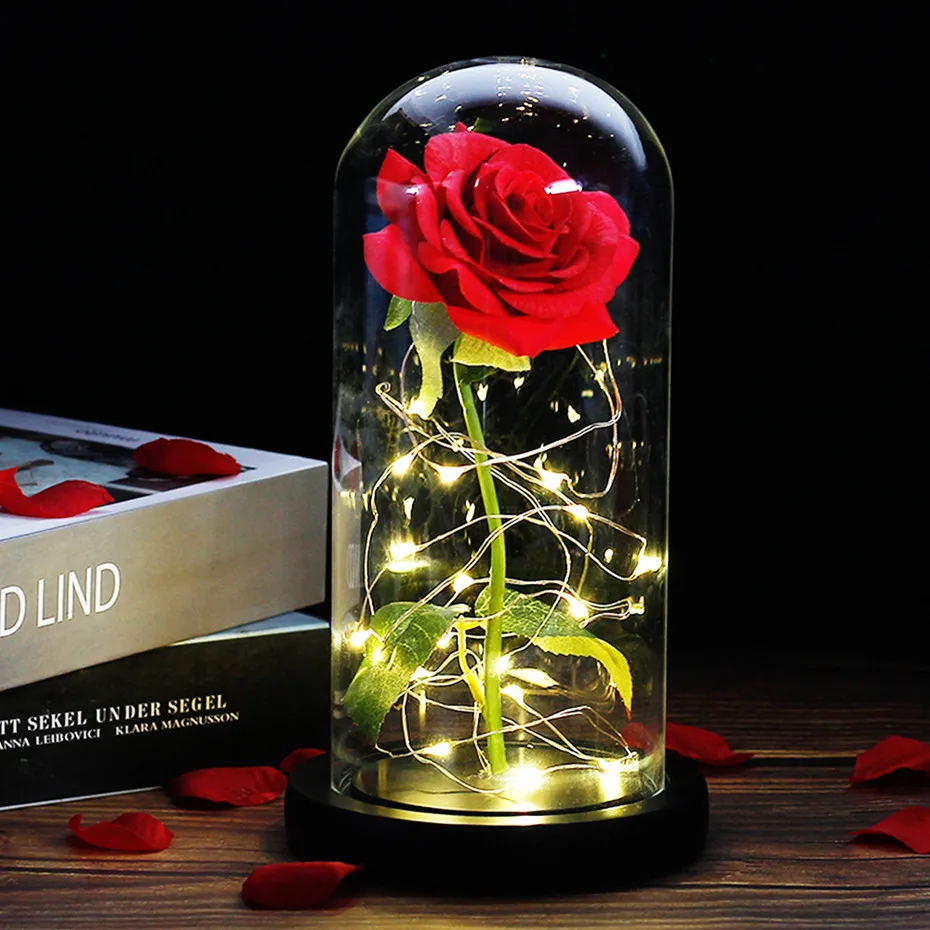 

Beauty And The Beast Rose Eternal Rose In Glass Dome With LED Lights Gift For Christmas Day Valentine's Day Wedding Anniversary