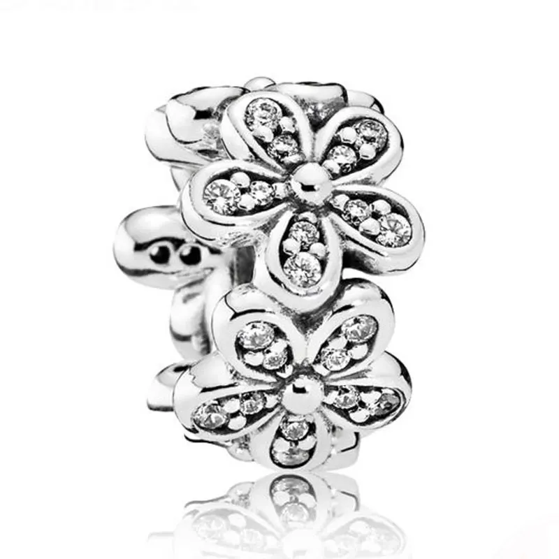 

Original 925 Sterling Silver Charm Dazzling Daisies Spacer Bead With Crystal Fit Pandora Bracelet DIY Jewelry