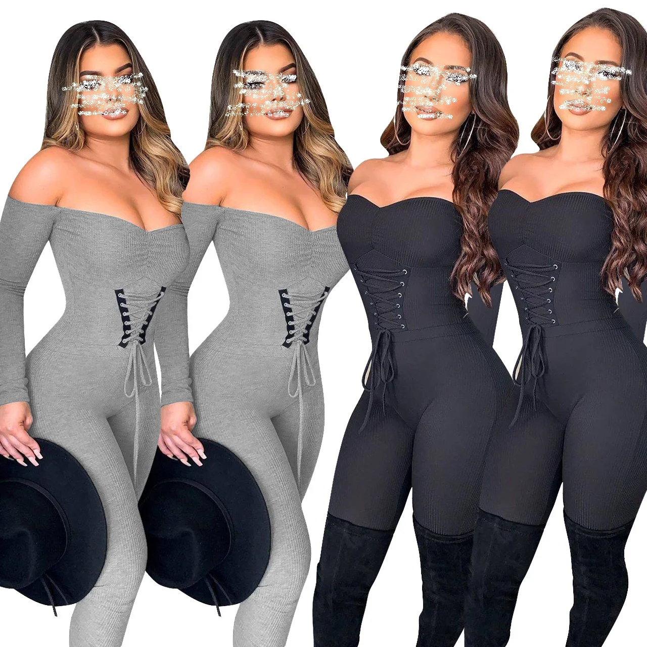 

Твердые Цвет с длинным рукавом пикантные Клубные облегающие комбинезоны с открытыми плечами лямки с резьбой комбинезон для женщин; Сезон о...