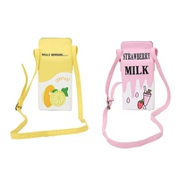 girls lemon strawberry milk box crossbody purse bag pu phone shoulder wallet g5ae