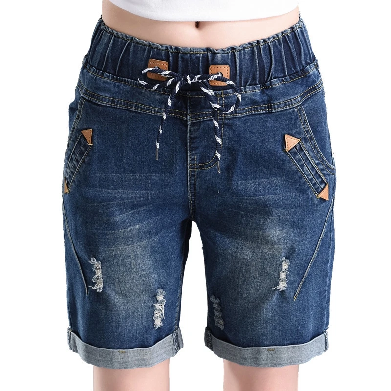 

Women's 26-34inch Black Blue Denim Shorts Half Elastic Waist Shorts