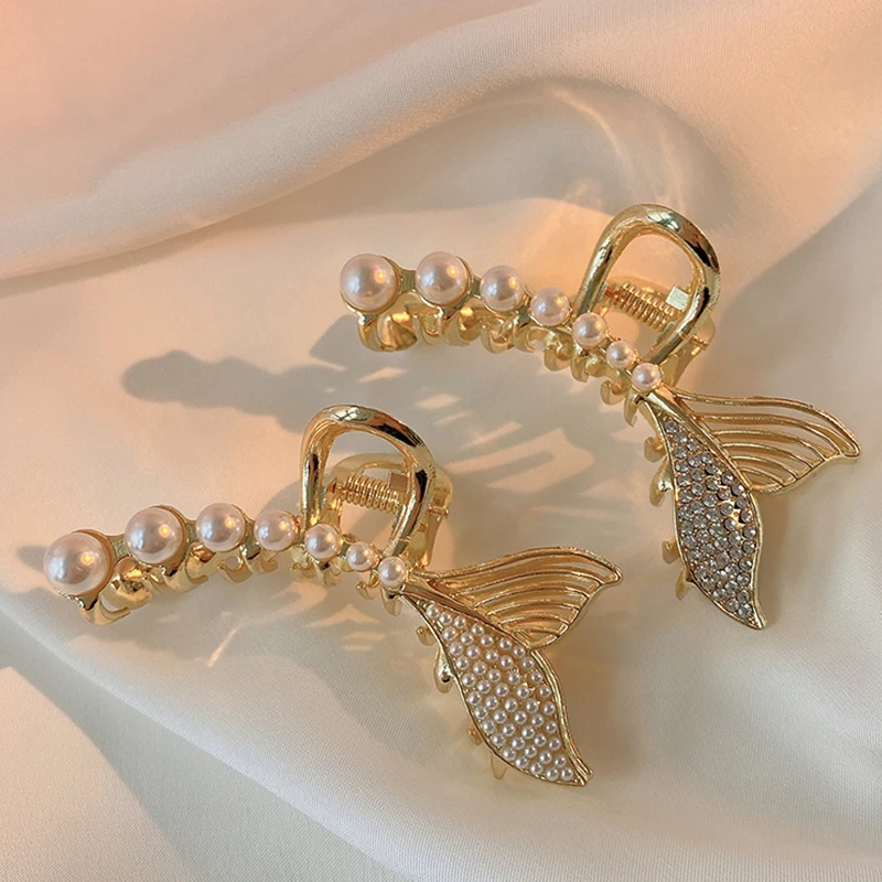 Pearl Fish Tail Hairpin Hairwear Metal Shark Hair Clip Back Of Head Retro Clip Headdress Hair Catch Temperament Hair Accessori Pearl Fish Tail Hairpin Hairwear Metal Shark Hair Clip Back Of Head Retro Clip Headdress Hair Catch Temperament Hair Accessori