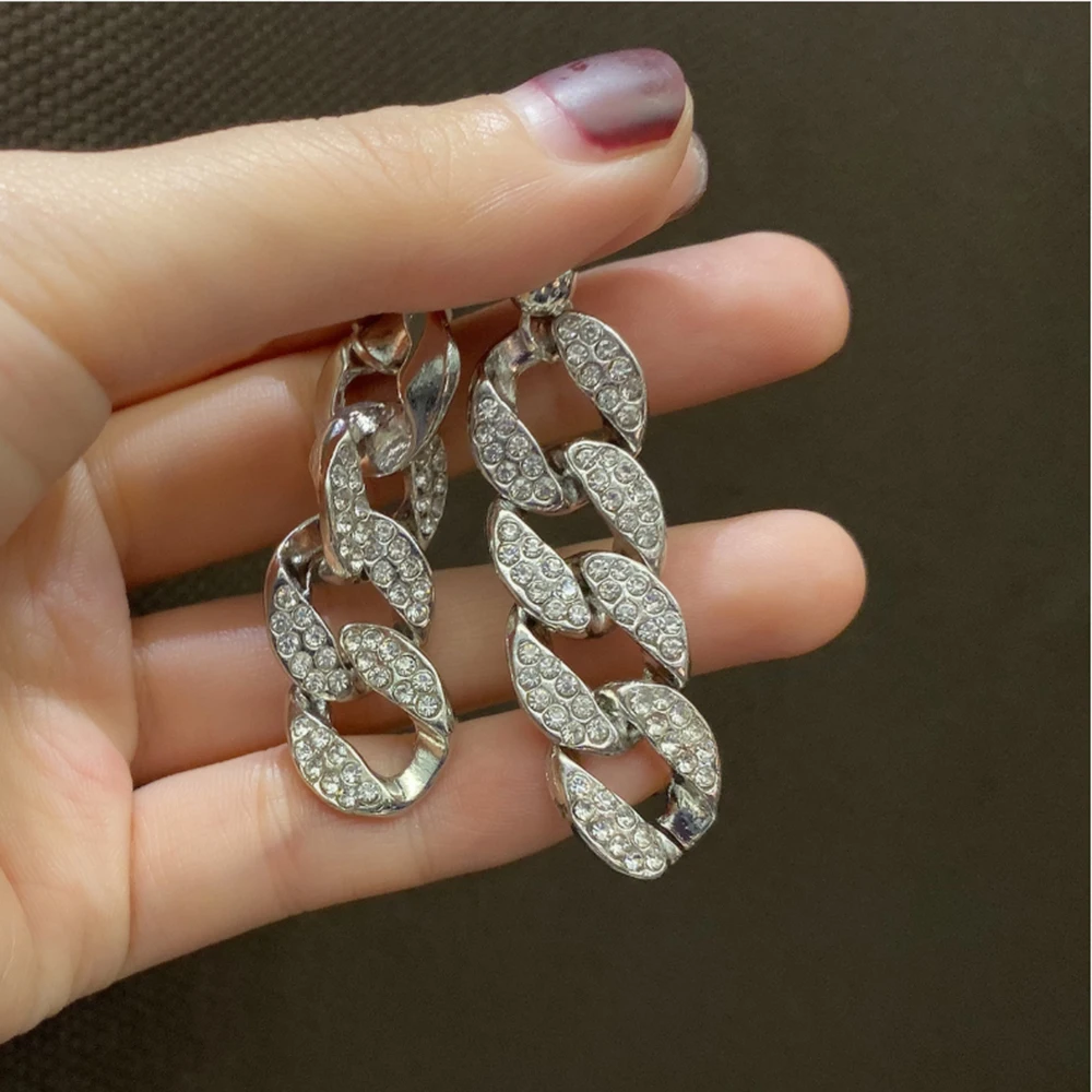Cuban Link Chain Earring Luxury Full Rhinestone Dangle Hip Hop Iced Out Zirconia Gothic Earrings Female Accessories gift | Украшения и