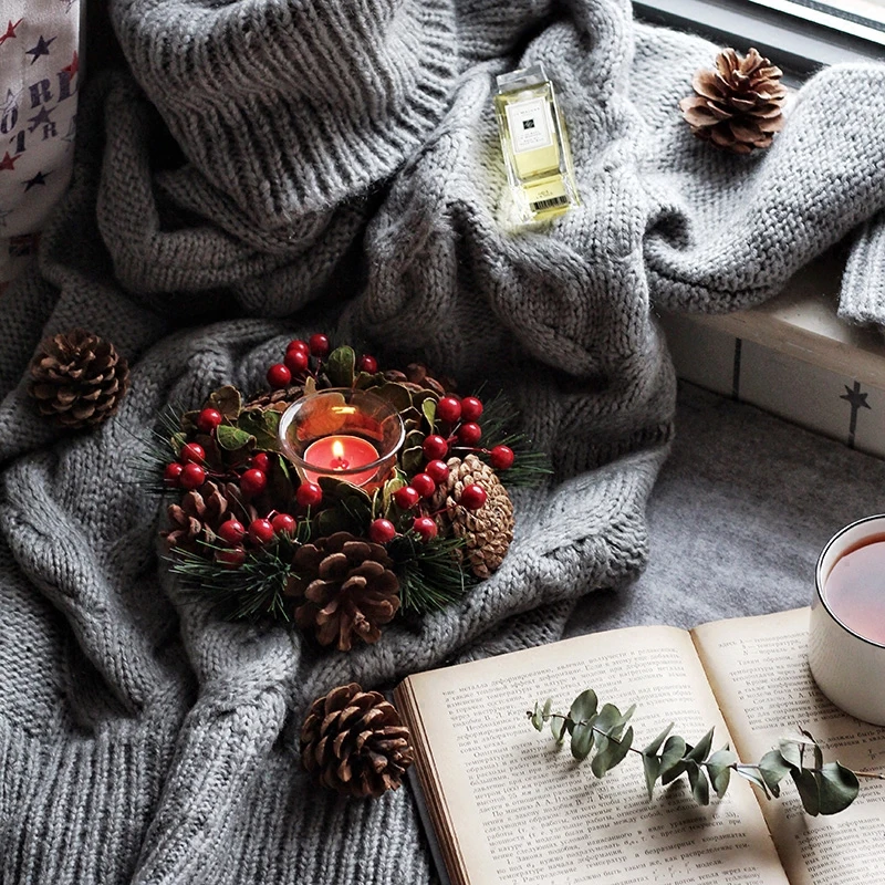 Рождество Pinecone сосновые иглы подсвечник американский кантри Сад домашний декор