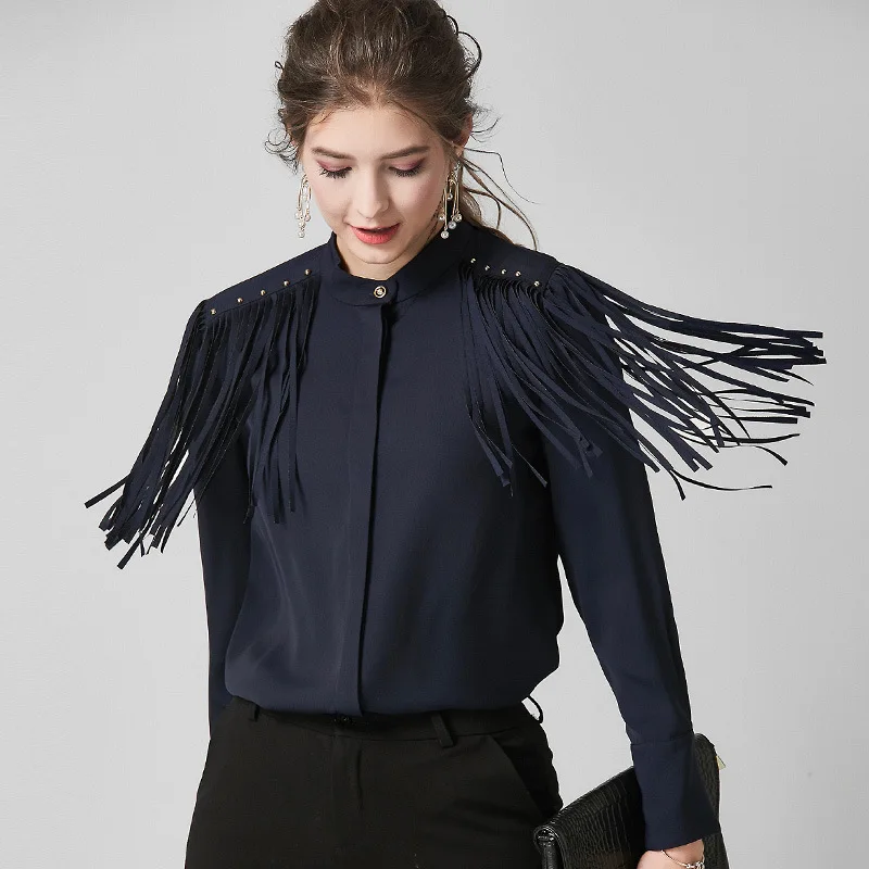 Элегантная женская блузка на весну шелковые топы 2019 корейские винтажные женские