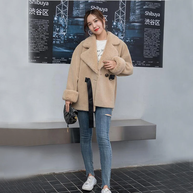 Новинка Женское пальто из овечьей шерсти стриженая Натуральная Овечья Меховая