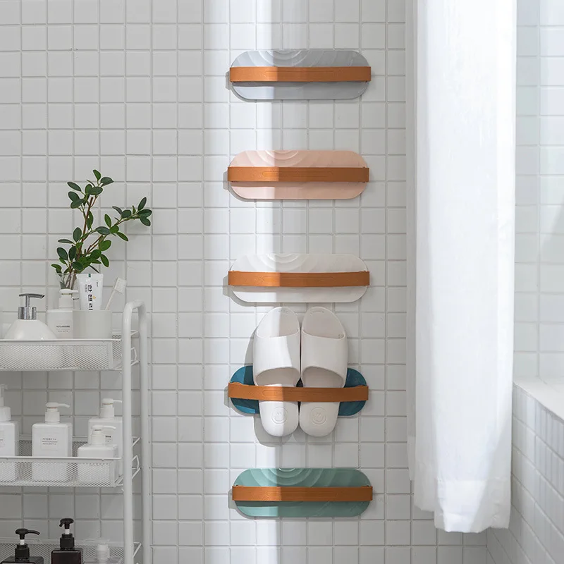 

Bathroom Wall Mounted Space Saving Hanging Slippers Hanger Shoe Organizer Family Storage Shoe Rack