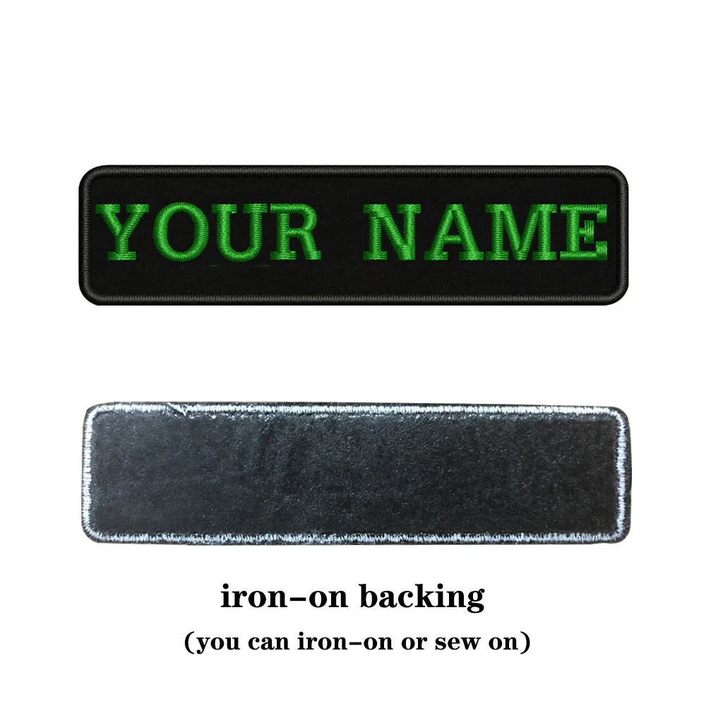 green-iron on На заказ Вышивка имя заплатка с текстом 10 см* 2,5 см значок железная или пришить или липучка Подложка для одежды брюки рюкзак шляпа - Цвет: green-iron on