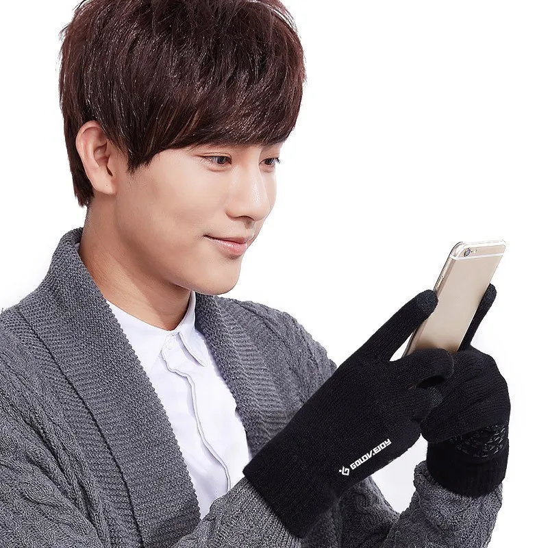 Зимние осенние теплые мужские вязаные перчатки гибкие с закрытыми пальцами