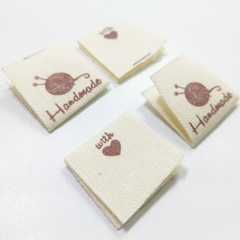 CottonPrintedMarkLabelCustomizeWashLabelSatinFabricGarmentCareLabelDIYBeigeHandMadeYarnBallSpotCottonLabel100PCS/Сумка | Дом и сад
