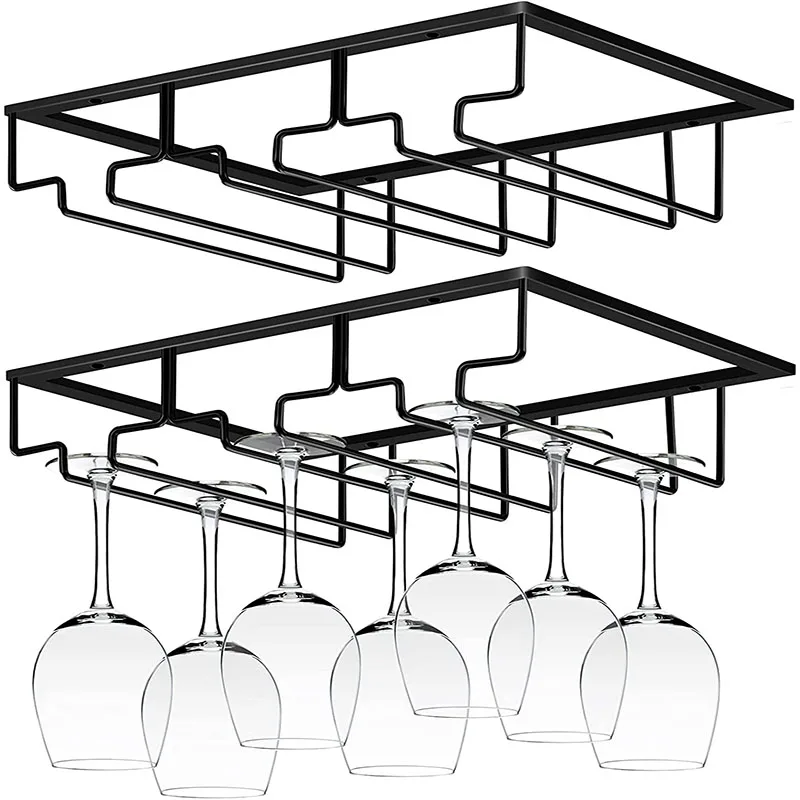 3 row wine glass rack under cabinet stemware wine glass holder glasses storage hanger metal organizer for bar kitchen free global shipping