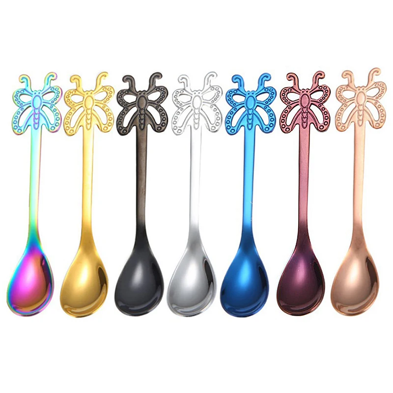 Европейский стиль ложка из нержавеющей стали разноцветная бабочка кофейная