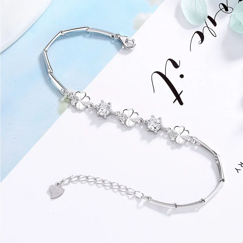 FUN-BEAUTY женский браслет Серебро S925 пробы пара счастливых четырехлистных клеверов
