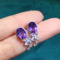 925 silver jewelry natural amethyst earrings fine accessories for wedding engagement party for girlfriendwife gift