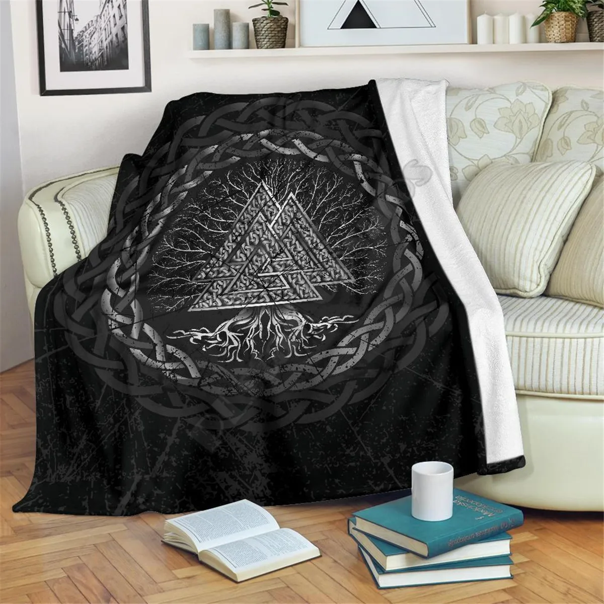 3d-одеяло с принтом викингов тату Valknut Mjolnir шерпа на кровати домашний текстиль