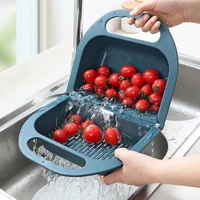folding drain basket leaking fruit box vegetable container drain rack sink with handle storage baskets tools kitchen accessories